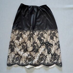 Vtg 60s Saks Fifth  Avenue Embroidered Lace Black Half Slip Skirt Sz L Femme